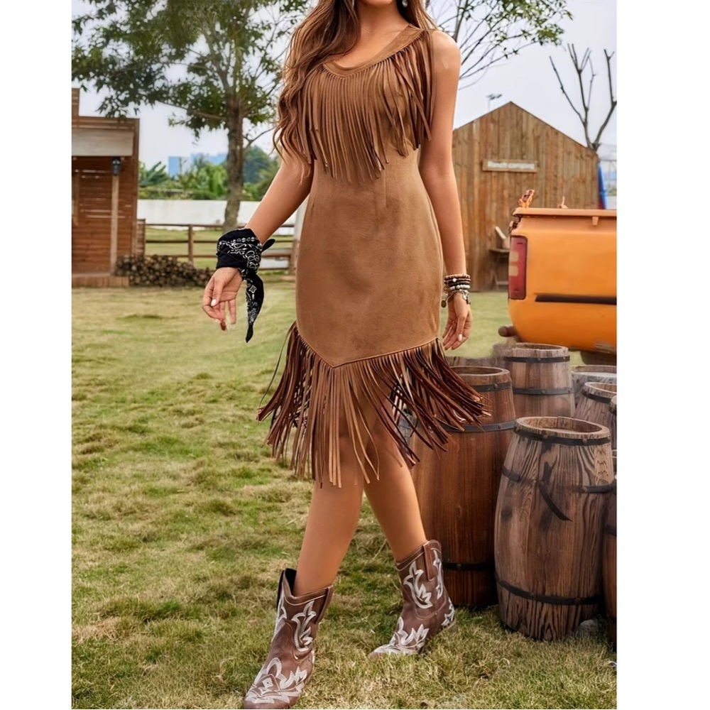 Fringed Western Brown Dress